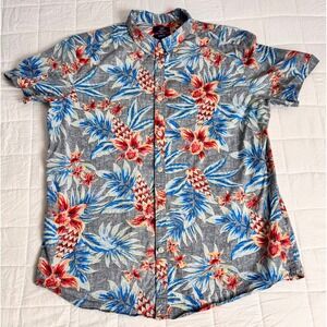 George Mens Slim Fit Short Sleeve Hawaiian Size L‎ Tropical Floral Pineapple